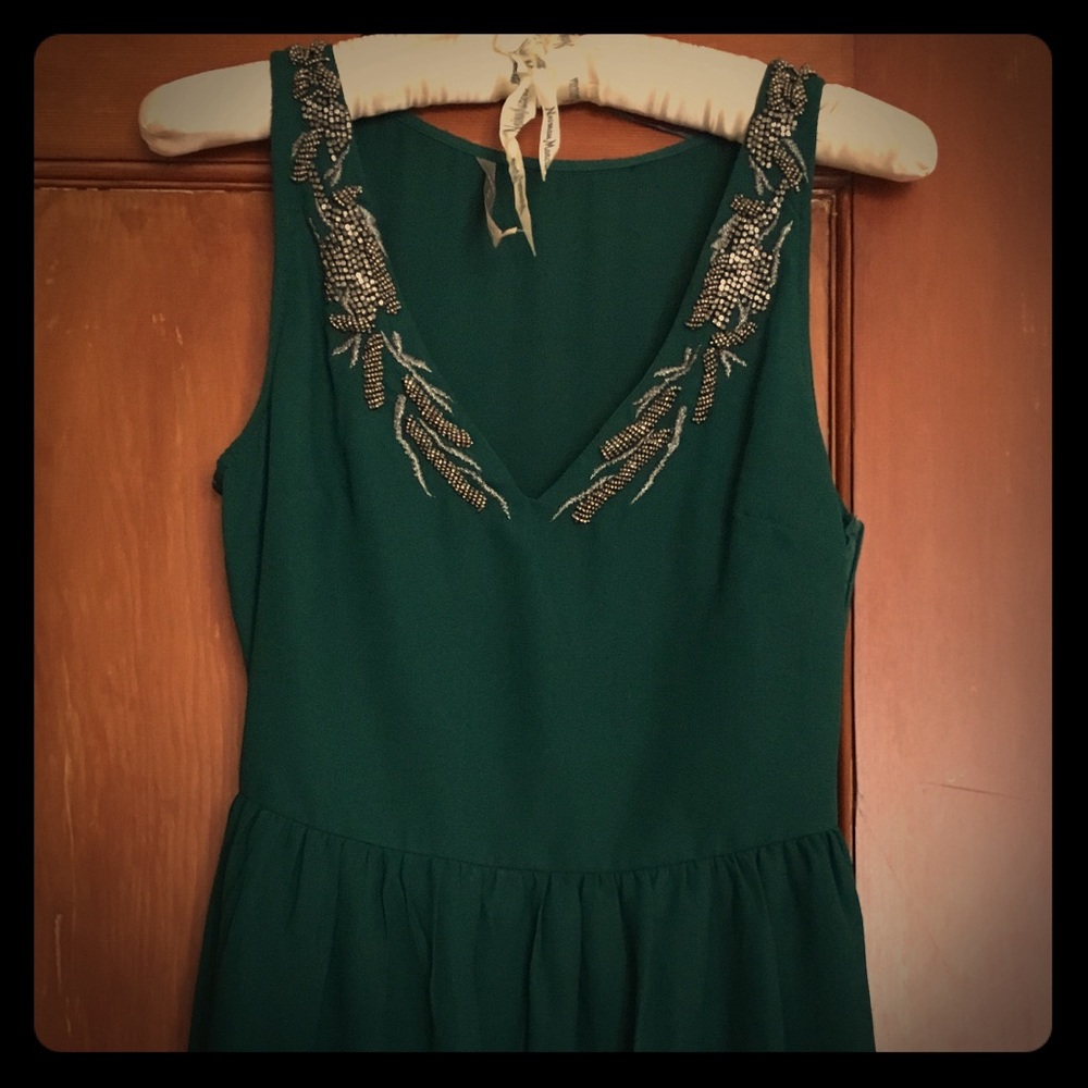 Zara forest green dress with embellished details